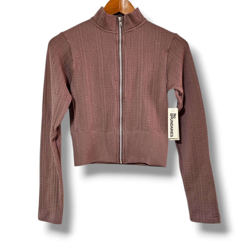 NWT No Boundaries Seamless Mock Neck Zip Up Top Size L (12-14)